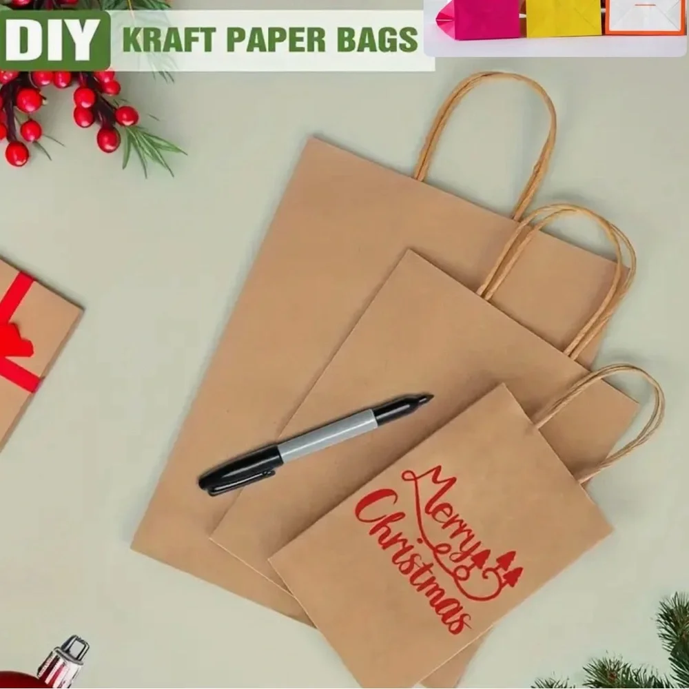 Brown Paper Gift Bags, 25, Kraft Bags, 10” tall
